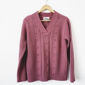 Traditions Country Collection Women's Knit Ribbed V-neck Sweater Size S Cozy